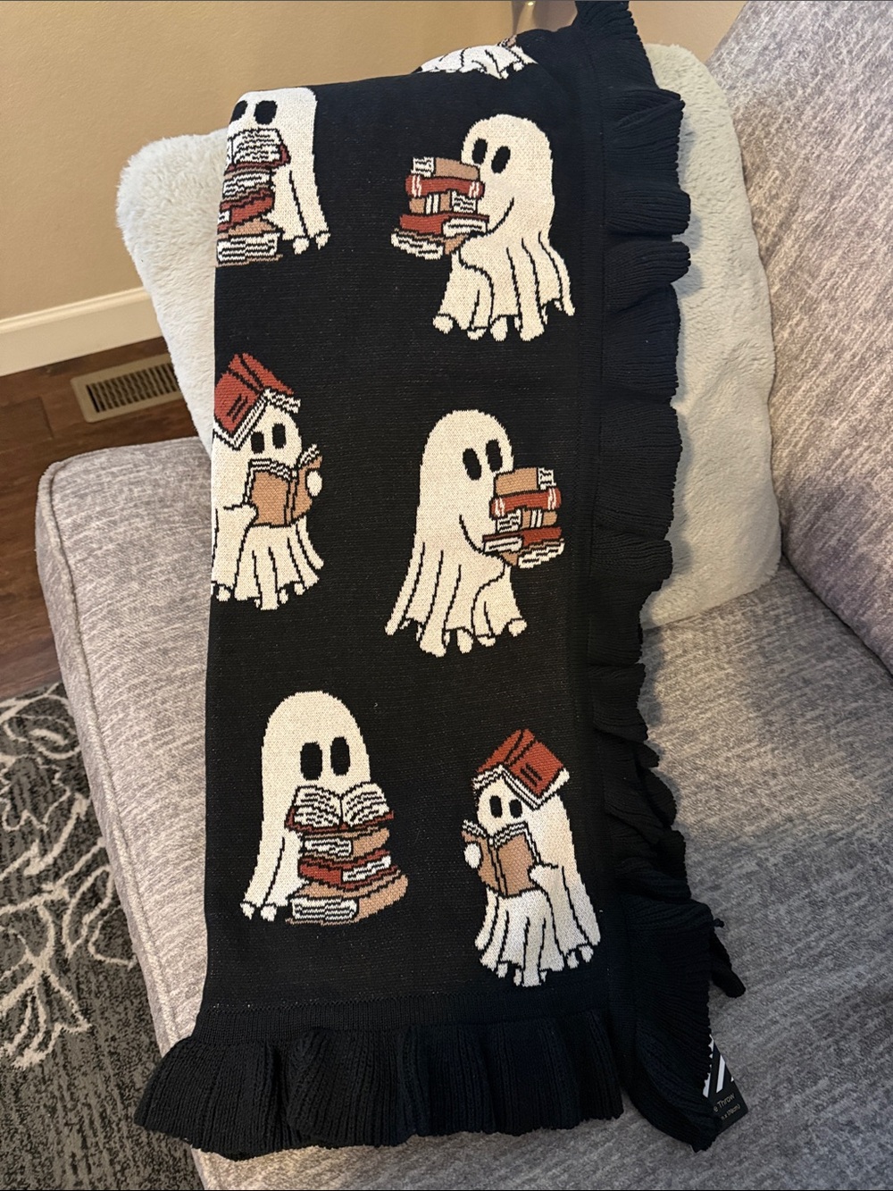 Ghost Bookworm Knit Throw Blanket